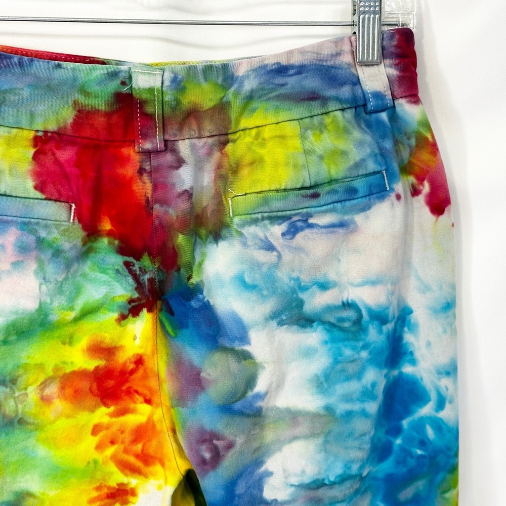 Rafaella Size 10 Shorts Handmade Tie Dye Bermuda Blue Yellow Red Mid Rise 436 - Picture 9 of 12